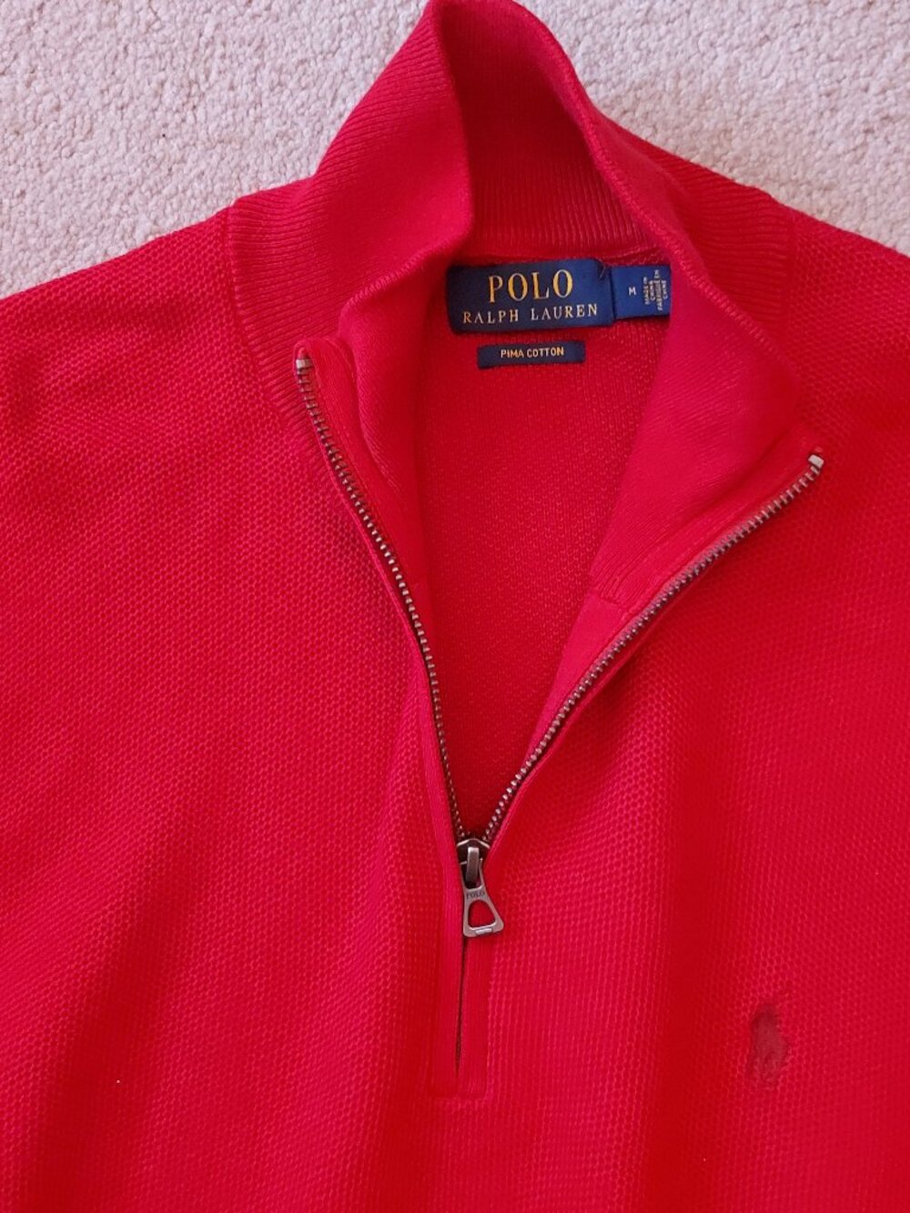 Polo Ralph Lauren Men's Medium Red Knit Quarter Zip Pullover Sweater